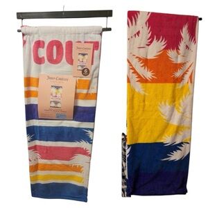 Juicy Couture Beach Towel 36" x 72" 6 Feet Long with palm trees and striped NWT